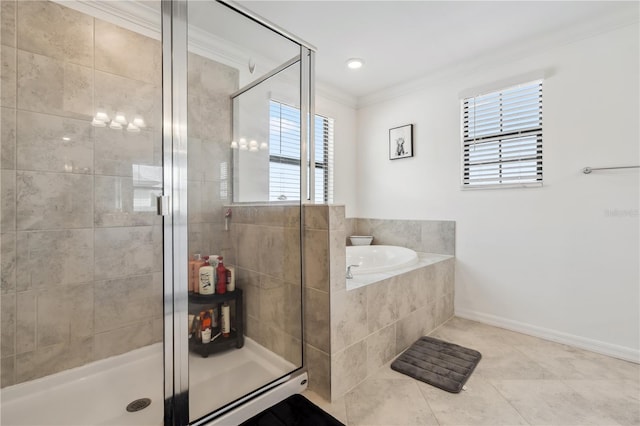 11105 Balfour St E, Venice, FL 34293 - full bath featuring plenty of natural light, a garden tub, a stall shower, and crown molding