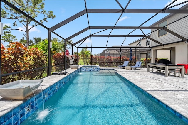 11105 Balfour St E, Venice, FL 34293 - view of pool with a pool with connected hot tub, a patio, and a lanai