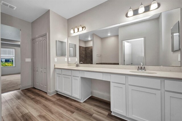 16848 Canopy Garden Dr, Port Charlotte, FL 33953 - bathroom with double vanity, wood finished floors, and a tile shower