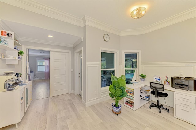 6444 Alhambra Ave, North Port, FL 34291 - office space with ornamental molding, light wood-style flooring, and wainscoting