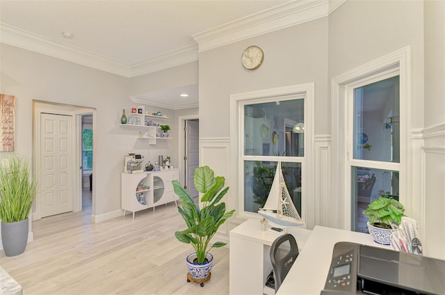 6444 Alhambra Ave, North Port, FL 34291 - dining area featuring ornamental molding, light wood-style flooring, and an office area