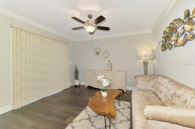 6444 Alhambra Ave, North Port, FL 34291 - living area with crown molding, ceiling fan, and wood finished floors