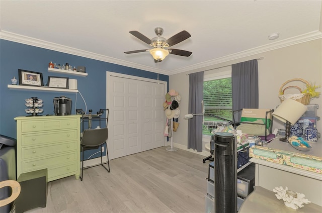 6444 Alhambra Ave, North Port, FL 34291 - home office featuring crown molding, light wood-style floors, and a ceiling fan