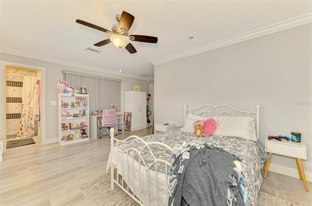 6444 Alhambra Ave, North Port, FL 34291 - bedroom with ornamental molding, light wood-type flooring, and ceiling fan