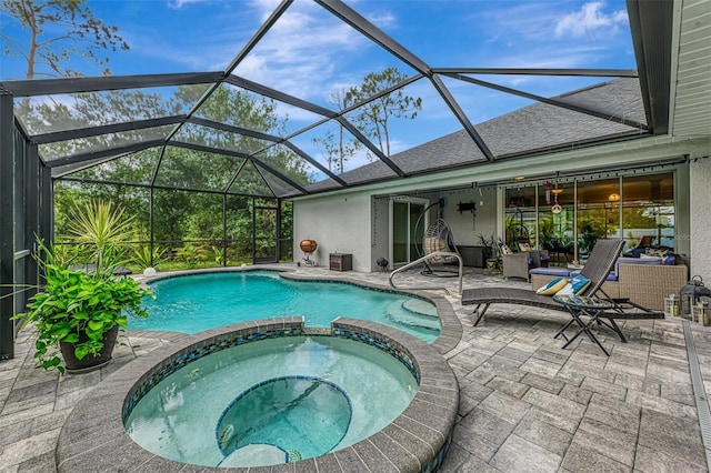 6444 Alhambra Ave, North Port, FL 34291 - view of pool with a pool with connected hot tub, a patio, and a lanai