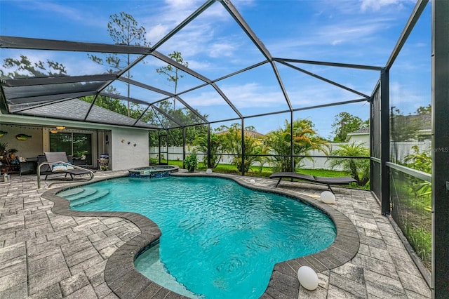 6444 Alhambra Ave, North Port, FL 34291 - view of pool with a patio area, a pool with connected hot tub, and a lanai