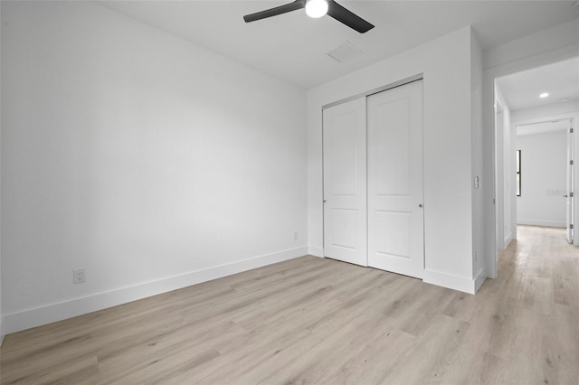 17156 Eugene Ave, Port Charlotte, FL 33954 - unfurnished bedroom featuring light wood-type flooring, a closet, recessed lighting, and a ceiling fan