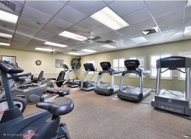24132 Buckingham Way, Punta Gorda, FL 33980 - exercise room featuring ceiling fan and a paneled ceiling