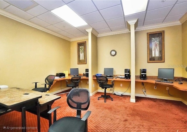 24132 Buckingham Way, Punta Gorda, FL 33980 - office space with ornamental molding, carpet, and a paneled ceiling