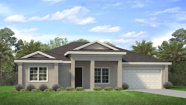 2308 Oberon Ln, Punta Gorda, FL 33983 - ranch-style home with stucco siding, driveway, an attached garage, and a front yard