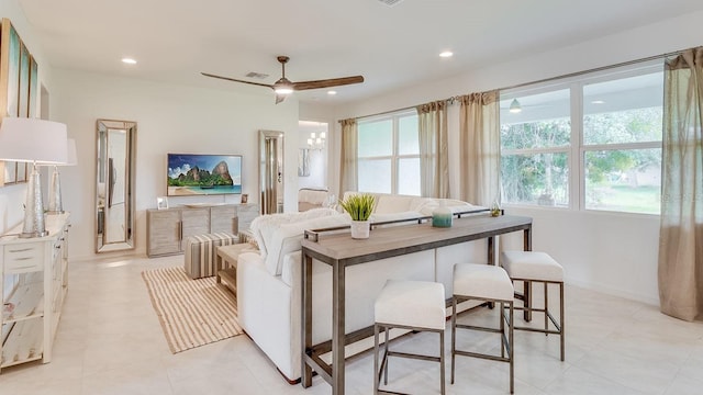 2308 Oberon Ln, Punta Gorda, FL 33983 - living area featuring a ceiling fan and recessed lighting