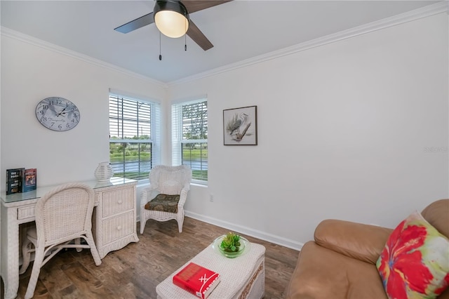 21539 Gladis Ave, Port Charlotte, FL 33952 - office featuring crown molding, ceiling fan, and wood finished floors