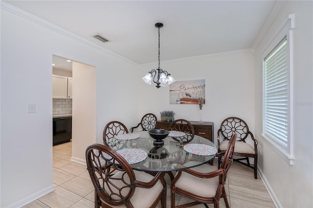 21539 Gladis Ave, Port Charlotte, FL 33952 - dining area with crown molding, a chandelier, and light tile patterned floors