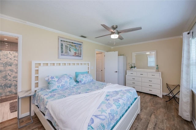 21539 Gladis Ave, Port Charlotte, FL 33952 - bedroom featuring ornamental molding, dark wood-type flooring, and a ceiling fan