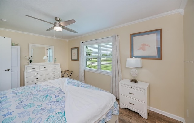 21539 Gladis Ave, Port Charlotte, FL 33952 - bedroom with crown molding, wood finished floors, and a ceiling fan