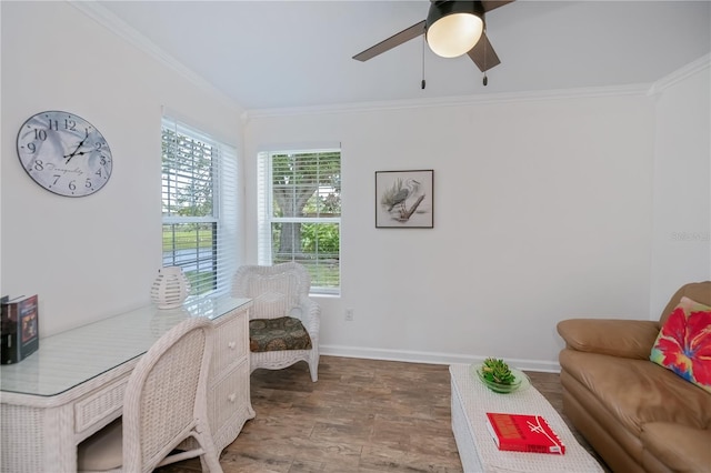 21539 Gladis Ave, Port Charlotte, FL 33952 - office space featuring ornamental molding, ceiling fan, and wood finished floors