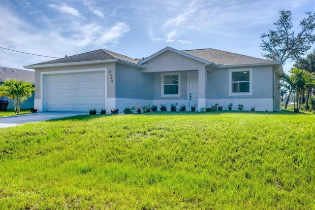 2340 Rushmore St, North Port, FL 34288 - ranch-style home with an attached garage, stucco siding, driveway, and a front yard