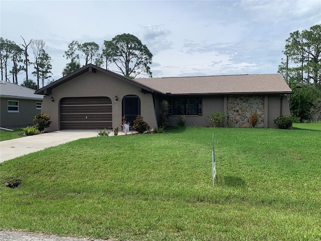 18094 Ackerman Ave, Port Charlotte, FL 33948 - ranch-style house featuring stucco siding, an attached garage, driveway, and a front lawn