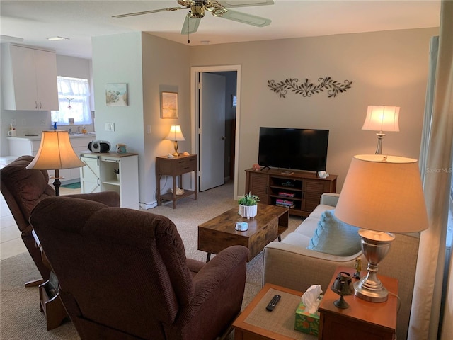 18094 Ackerman Ave, Port Charlotte, FL 33948 - living area with light carpet and ceiling fan
