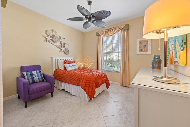 3385 Via Montana Way N, Fort Myers, FL 33917 - bedroom with light tile patterned floors and ceiling fan