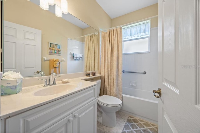 3385 Via Montana Way N, Fort Myers, FL 33917 - full bath featuring vanity, shower / tub combo with curtain, and tile patterned floors