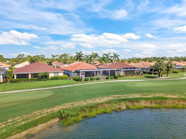 3385 Via Montana Way N, Fort Myers, FL 33917 - view of property's community with golf course view, a residential view, a water view, and a yard