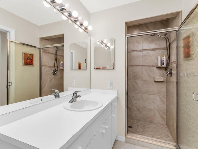 14061 Brant Point Cir Unit 7206, Fort Myers, FL 33919 - bathroom featuring vanity, a stall shower, and tile patterned floors