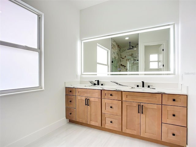 576 Mcdill Dr, Port Charlotte, FL 33953 - full bathroom featuring double vanity and a marble finish shower