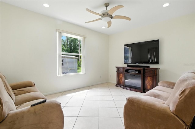 2329 Como St, Port Charlotte, FL 33948 - living room with ceiling fan, recessed lighting, and light tile patterned floors