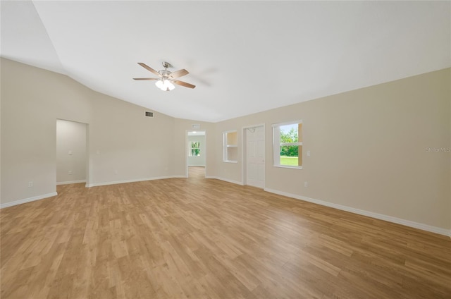3993 NE Bobay Rd, Arcadia, FL 34266 - unfurnished room featuring a ceiling fan, vaulted ceiling, and light wood-style flooring