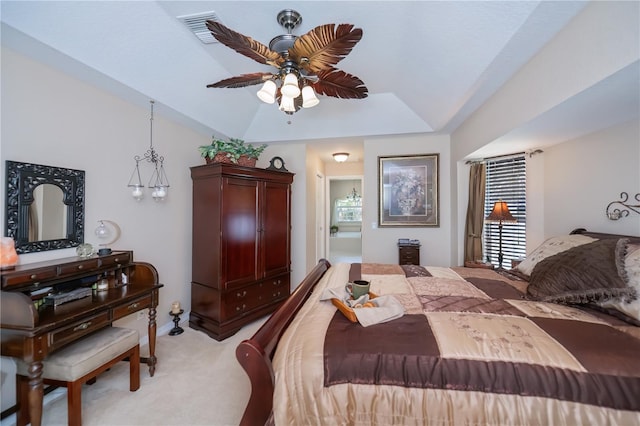 3824 Dominic St, North Port, FL 34288 - bedroom with lofted ceiling, light carpet, and a ceiling fan