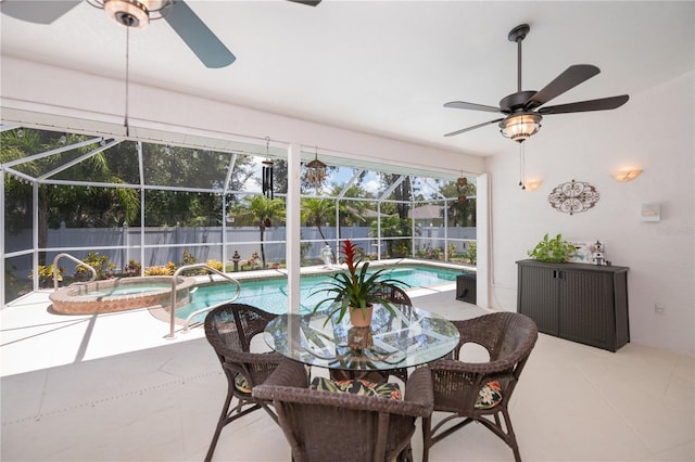 3824 Dominic St, North Port, FL 34288 - view of swimming pool featuring a fenced backyard, a patio area, a ceiling fan, and a lanai