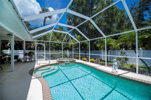 3824 Dominic St, North Port, FL 34288 - view of swimming pool with a fenced backyard, a patio area, and an in-ground hot tub
