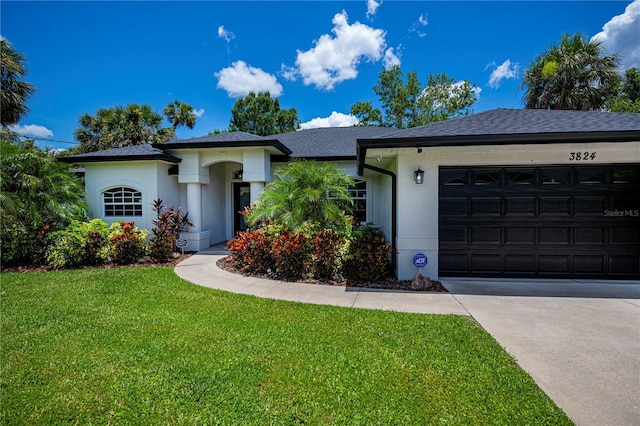 3824 Dominic St, North Port, FL 34288 - ranch-style house featuring a front lawn, stucco siding, an attached garage, and concrete driveway