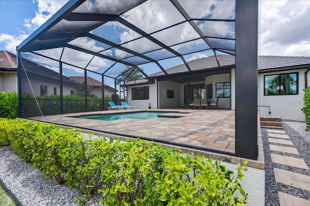 3800 Carupano Ct, Punta Gorda, FL 33950 - outdoor pool with a patio area, a lanai, and a ceiling fan