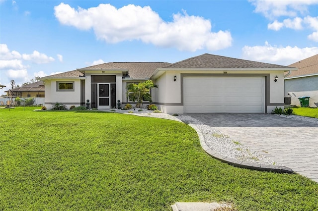 1731 NW 24th Pl, Cape Coral, FL 33993 - view of front of property featuring stucco siding, decorative driveway, an attached garage, and roof with shingles
