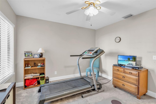 7150 Golden Eagle Ct Unit 213, Fort Myers, FL 33912 - workout area with light carpet and ceiling fan