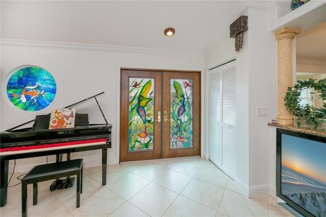 1418 Grebe Dr, Punta Gorda, FL 33950 - entryway with french doors and crown molding