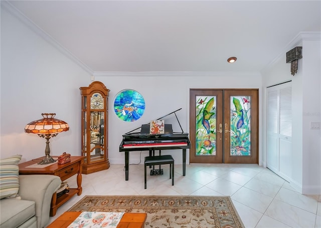 1418 Grebe Dr, Punta Gorda, FL 33950 - entryway with french doors, crown molding, and light tile patterned floors