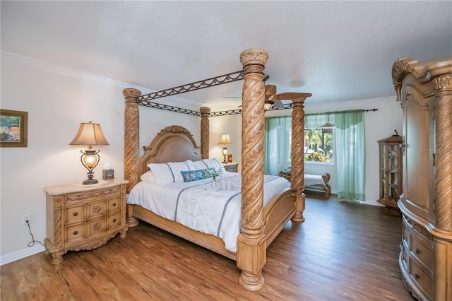 1418 Grebe Dr, Punta Gorda, FL 33950 - bedroom with ornamental molding, wood finished floors, and ornate columns