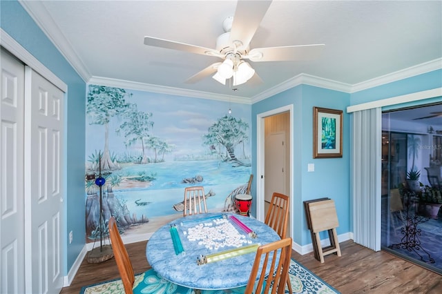 1418 Grebe Dr, Punta Gorda, FL 33950 - dining room featuring wood finished floors, a ceiling fan, and ornamental molding