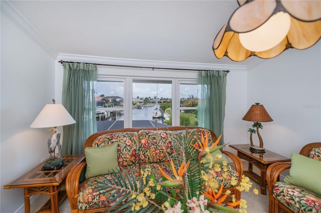 1418 Grebe Dr, Punta Gorda, FL 33950 - living area with crown molding and a water view