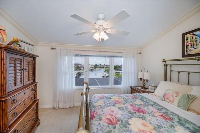 1418 Grebe Dr, Punta Gorda, FL 33950 - bedroom with light carpet, crown molding, and ceiling fan