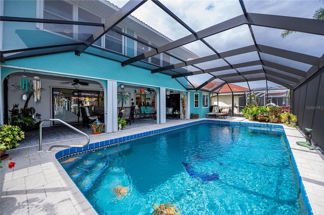 1418 Grebe Dr, Punta Gorda, FL 33950 - outdoor pool featuring a patio area, a ceiling fan, and a lanai