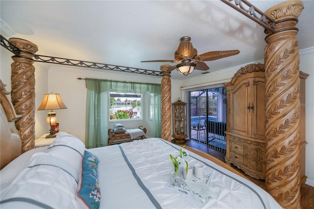 1418 Grebe Dr, Punta Gorda, FL 33950 - bedroom with access to exterior, ceiling fan, and crown molding