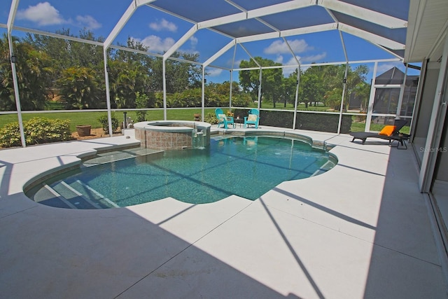 260 Rotonda Blvd E, Rotonda West, FL 33947 - view of swimming pool with a patio, a pool with connected hot tub, and glass enclosure