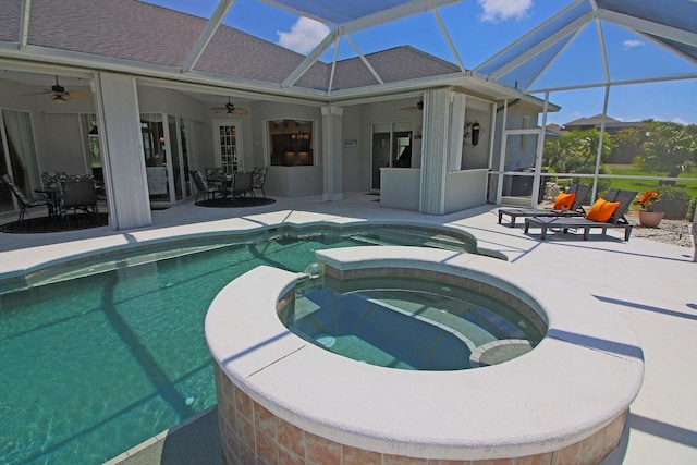 260 Rotonda Blvd E, Rotonda West, FL 33947 - view of pool with ceiling fan, a pool with connected hot tub, a patio area, and a lanai