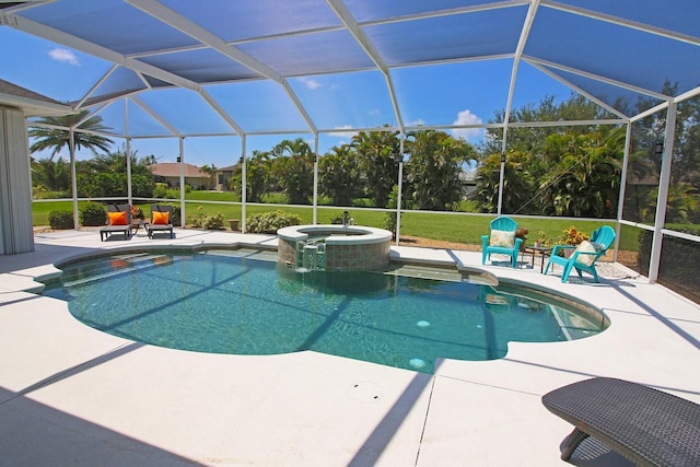 260 Rotonda Blvd E, Rotonda West, FL 33947 - view of pool with a patio, a pool with connected hot tub, a lanai, and a lawn