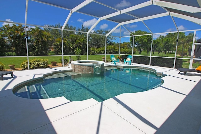 260 Rotonda Blvd E, Rotonda West, FL 33947 - view of pool featuring a patio, a pool with connected hot tub, and glass enclosure