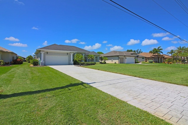 260 Rotonda Blvd E, Rotonda West, FL 33947 - ranch-style house with an attached garage, concrete driveway, a front lawn, and stucco siding
